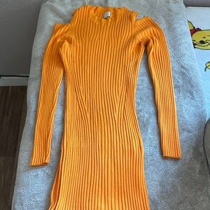 Orange Ribbed Knit Dress